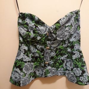 NWT Zara Brocade stapless knit corset top Blue floral size Large